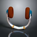 Modern Electronic Headphones With Brown Ear Cushions Blue Components Silver Headband And Yellow Straps