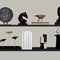 Elegant Decorative Ornament Set with Horse Sculpture Bird Figurine Books and Vase on Shelves