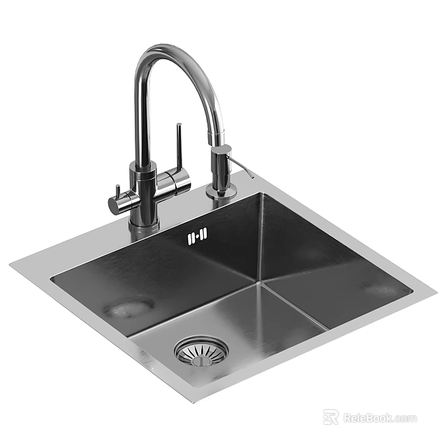 Modern Stainless Steel Single Bowl Square Kitchen Sink With Faucet And Drainage Design 3d model 