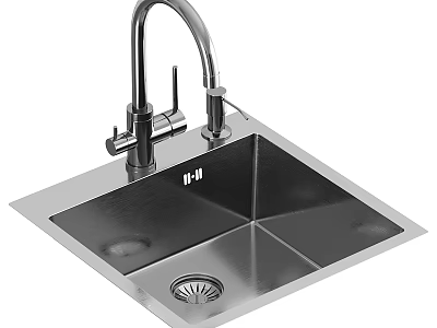 Modern Stainless Steel Single Bowl Square Kitchen Sink With Faucet And Drainage Design 3d model