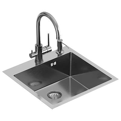 Modern Stainless Steel Single Bowl Square Kitchen Sink With Faucet And Drainage Design 3d model