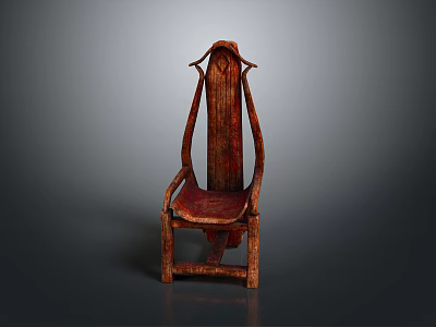 Wooden Accent Chair With Vintage Design Curved Backrest And Reddish Brown Wood Finish 3d model