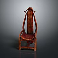 Wooden Accent Chair With Vintage Design Curved Backrest And Reddish Brown Wood Finish