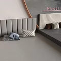Modern Bedroom Accent Wall With Gray Beige Vertical Paneled Design Minotti Sign And Decorative Pillows