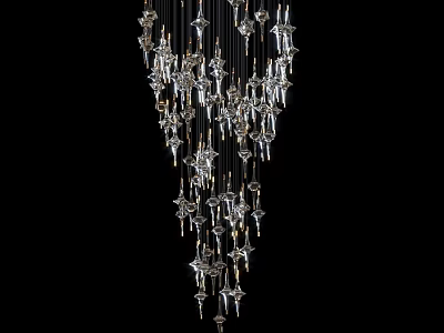 Sparkling Crystal Chandelier With Hanging Glass Pendants And Modern Design Elements 3d model