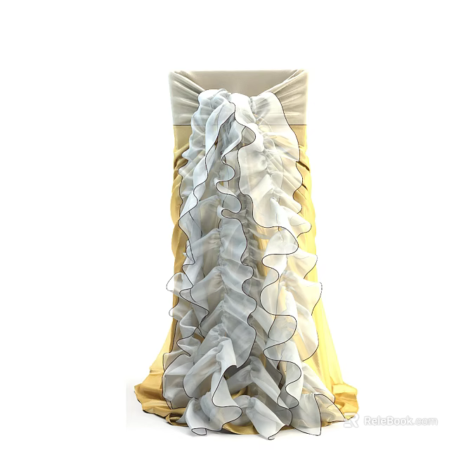Elegant Yellow Fabric Cover With White Ruffled Decorative Ornament Design 3d model 