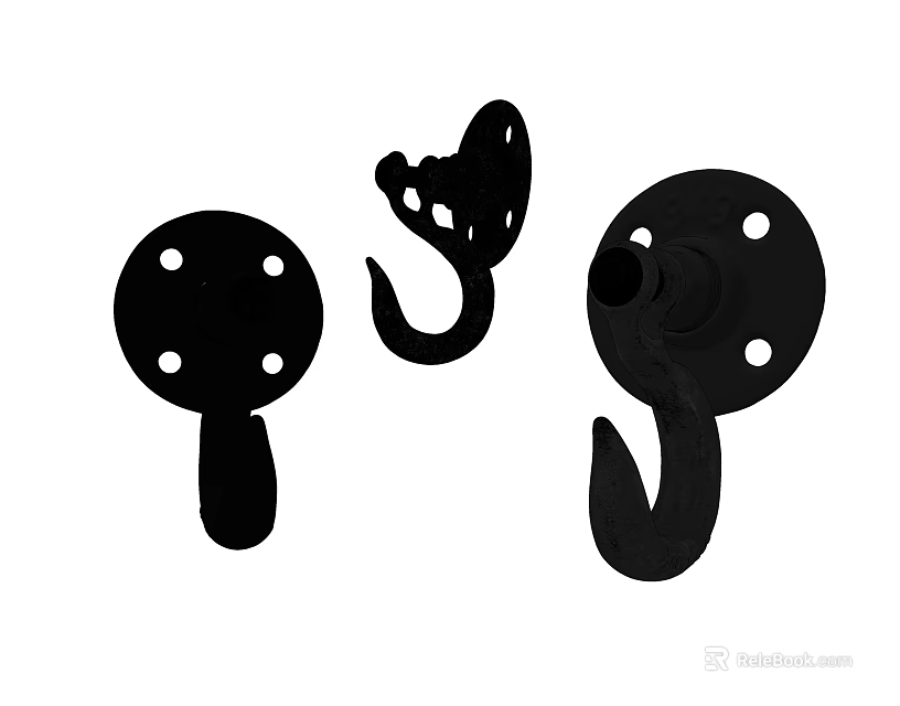 Black Metal Decorative Hooks With Various Designs For Hanging Accessories 3d model 