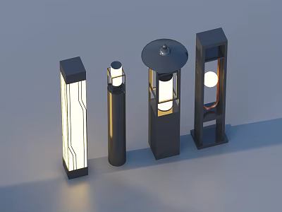 Modern Outdoor Lights With Column Style Four Different Designs Metal Frame Warm Illumination 3d model