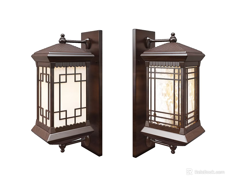 Chinese Style Wall Lamps With Metal Frame And Lattice Glass Design 3d model 