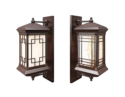 Chinese Style Wall Lamps With Metal Frame And Lattice Glass Design 3d model
