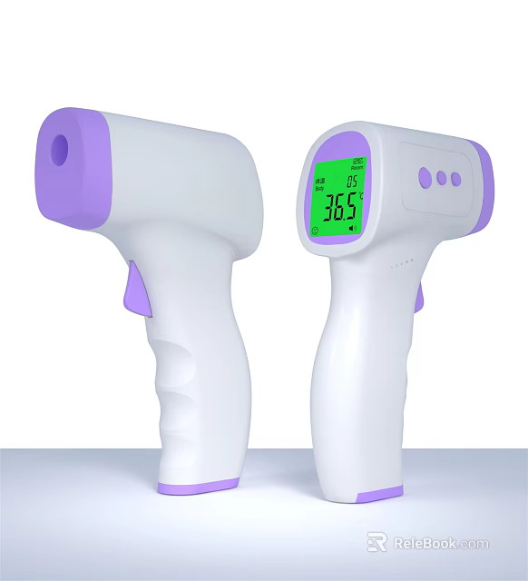 Non Contact Medical Digital Thermometer With LCD Display And Purple Accents 3d model 