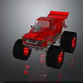 Red Monster Truck With Large Black Tires Red Wheels And Exposed Engine