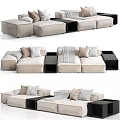 Modern Beige Sectional Sofa With Modular Design Decorative Cushions And Dark Side Tables 3d model
