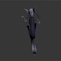3D Dragon Model with Black White Body Curved Tail and Horned Head