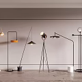 Modern Floor Lamps With Various Designs And Metal Frames For Interior Decoration 3d model