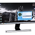 Samsung Computer Monitor with Desktop Display Snowy Mountain Trees Background and Open Software Interface