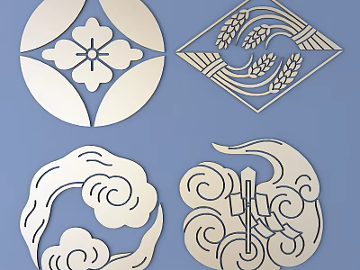 Traditional Artistic Carved Patterns With Circular Diamond Shapes And Floral Wheat Cloud Motifs 3d model