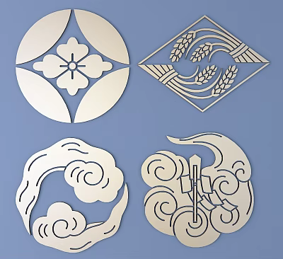 Traditional Artistic Carved Patterns With Circular Diamond Shapes And Floral Wheat Cloud Motifs 3d model