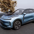 Modern Blue Electric SUV With Sleek Design Parked Near Tree