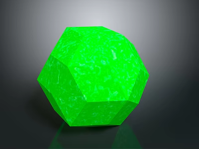 Green Polyhedral Plant With Textured Surface On Black Reflective Background 3d model