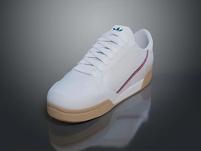 White Sneakers With Brown Sole Red And Blue Side Stripe And Brand Logo On Tongue 3d model