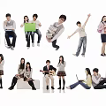 Diverse group of students interacting studying with laptops holding books and playing guitar