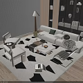 Modern Living Room Sofa And Coffee Table Set With Geometric Rug Accent Chairs And Throw Pillows