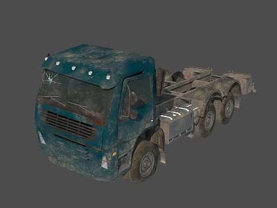 Blue Rusty Semi Truck With Worn Body And Multiple Wheels Industrial Design 3d model