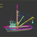 Vibrant Blue And Red Fishing Boat With Crane Arm Mast And Cabin Structure