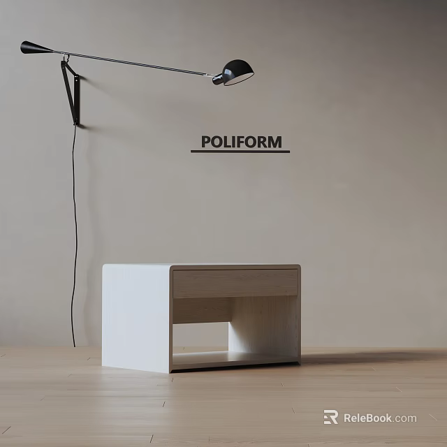 Poliform White Bedside Table With Modern Wall Lamp And Simple Design 3d model