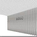 Modern Wavy White Ceiling Design With Integrated Lighting And Vertical Striped Wall Featuring Logo 3d model
