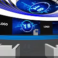 Modern Conference Hall Interior With Circular Lighting Large Screen And Rows Of Seats
