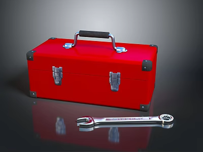 Red Industrial Toolbox With Adjustable Wrench For Equipment Maintenance Tasks 3d model