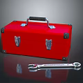 Red Industrial Toolbox With Adjustable Wrench For Equipment Maintenance Tasks