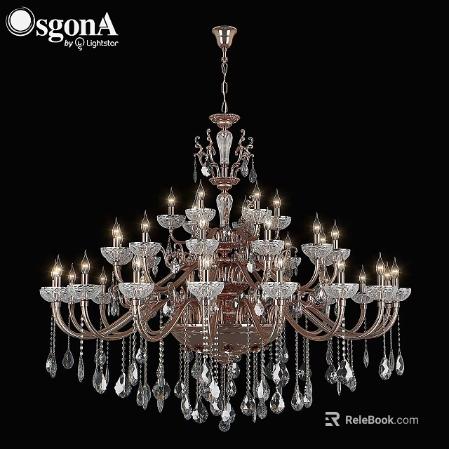 Elegant Bronze Frame Crystal Chandelier With Multiple Candle Style Lights And Glass Pendants 3d model 