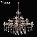 Elegant Bronze Frame Crystal Chandelier With Multiple Candle Style Lights And Glass Pendants
