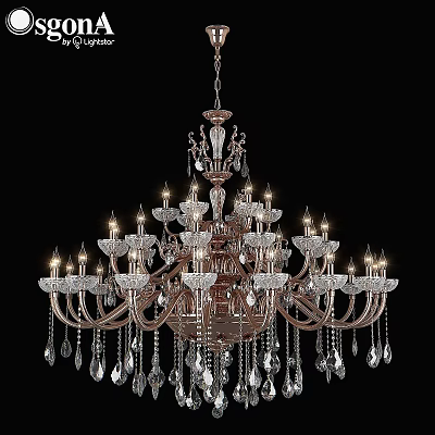 Elegant Bronze Frame Crystal Chandelier With Multiple Candle Style Lights And Glass Pendants 3d model