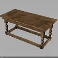 Classic Brown Wooden Long Table With Carved Legs And Sturdy Beam Support