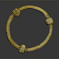 Golden Circular Carved Sculpture With Decorative Balls And Textured Surface