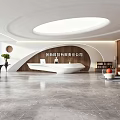 Modern High End Office Reception Area With Elegant Curved Design And Spacious Bright Lobby