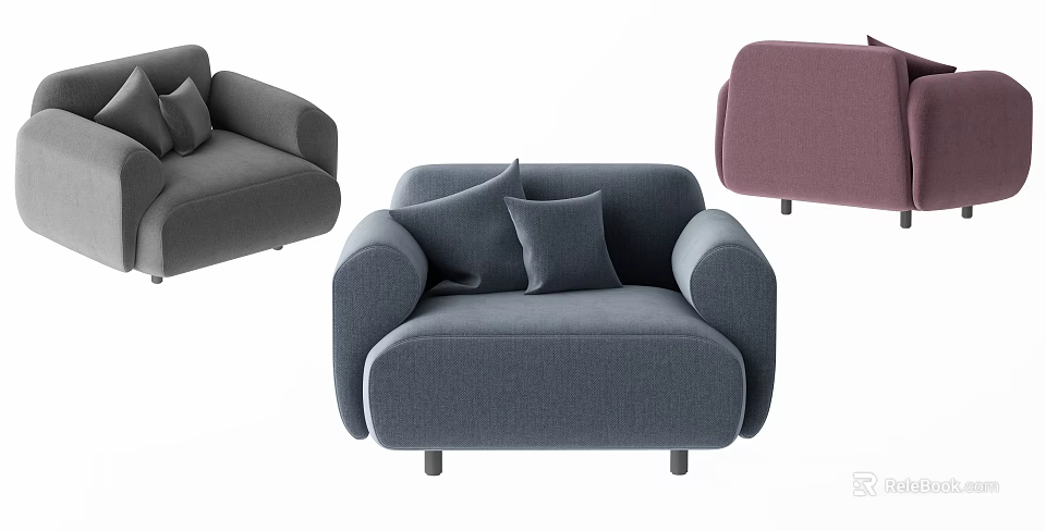 Modern Comfortable Single Sofa With Curved Arms And Soft Cushions In Multiple Colors 3d model