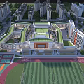 Modern School Building Campus Design With Green Roof Football Field And Running Track