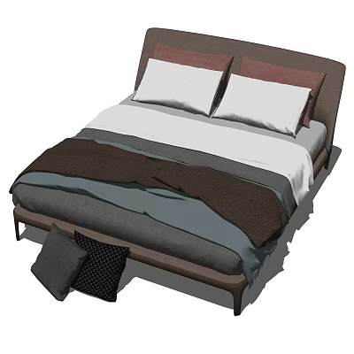Double Bed with Headboard and Layered Bedspread White Brown Pillows and Accent Cushions 3d model