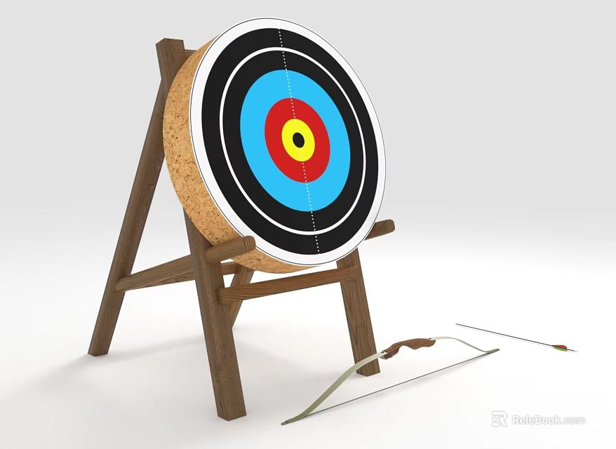 Archery Sports Equipment Set With Wooden Stand Target Bow And Arrow For Practice 3d model 