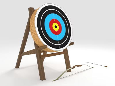 Archery Sports Equipment Set With Wooden Stand Target Bow And Arrow For Practice 3d model