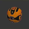 Modern Orange And Black Sphere With Geometric Design On Textured Reflective Surface