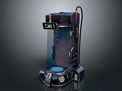 Cell1 Tech Device With Black Body Transparent Panel And Grid Structure Blue Base 3d model