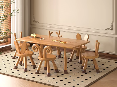 Cute Wooden Kids Table And Chair Set With Table Items In Interior Room 3d model