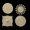 Intricate Carved Decorative Pieces With Circular Patterns And Ornate Floral Designs