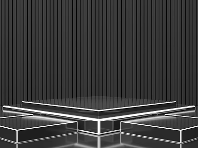 Modern Display Shelves With Lighting And Platforms On Black Vertical Striped Background 3d model